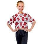 Christmas Texture, Pattern, Red, Craciun, Christmas, Bow, Gift Kids Mock Neck T-Shirt