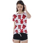 Christmas Texture, Pattern, Red, Craciun, Christmas, Bow, Gift Short Sleeve Open Back T-Shirt