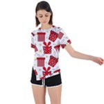 Christmas Texture, Pattern, Red, Craciun, Christmas, Bow, Gift Asymmetrical Short Sleeve Sports T-Shirt