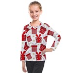 Christmas Texture, Pattern, Red, Craciun, Christmas, Bow, Gift Kids  Long Mesh T-Shirt