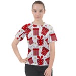 Christmas Texture, Pattern, Red, Craciun, Christmas, Bow, Gift Women s Sport Raglan T-Shirt