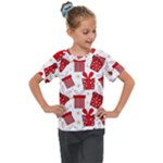 Christmas Texture, Pattern, Red, Craciun, Christmas, Bow, Gift Kids  Mesh Piece T-Shirt