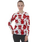 Christmas Texture, Pattern, Red, Craciun, Christmas, Bow, Gift Women s Long Sleeve Raglan T-Shirt