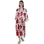 Christmas Texture, Pattern, Red, Craciun, Christmas, Bow, Gift Maxi Satin Kimono