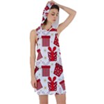 Christmas Texture, Pattern, Red, Craciun, Christmas, Bow, Gift Racer Back Hoodie Dress