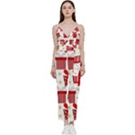 Christmas Texture, Pattern, Red, Craciun, Christmas, Bow, Gift V-Neck Camisole Jumpsuit