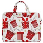 Christmas Texture, Pattern, Red, Craciun, Christmas, Bow, Gift MacBook Pro 13  Double Pocket Laptop Bag