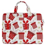 Christmas Texture, Pattern, Red, Craciun, Christmas, Bow, Gift MacBook Pro 15  Double Pocket Laptop Bag 