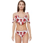 Christmas Texture, Pattern, Red, Craciun, Christmas, Bow, Gift Ruffle Edge Tie Up Bikini Set	