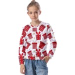 Christmas Texture, Pattern, Red, Craciun, Christmas, Bow, Gift Kids  Long Sleeve T-Shirt with Frill 