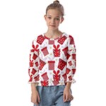 Christmas Texture, Pattern, Red, Craciun, Christmas, Bow, Gift Kids  Cuff Sleeve Top