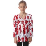 Christmas Texture, Pattern, Red, Craciun, Christmas, Bow, Gift Kids  V Neck Casual Top