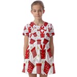 Christmas Texture, Pattern, Red, Craciun, Christmas, Bow, Gift Kids  Short Sleeve Pinafore Style Dress