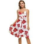 Christmas Texture, Pattern, Red, Craciun, Christmas, Bow, Gift Sleeveless Tie Front Chiffon Dress