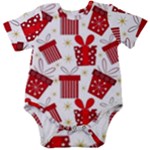 Christmas Texture, Pattern, Red, Craciun, Christmas, Bow, Gift Baby Short Sleeve Bodysuit