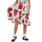 Christmas Texture, Pattern, Red, Craciun, Christmas, Bow, Gift Kids  Ruffle Flared Wrap Midi Skirt