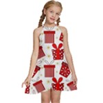 Christmas Texture, Pattern, Red, Craciun, Christmas, Bow, Gift Kids  Halter Collar Waist Tie Chiffon Dress