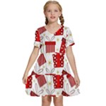 Christmas Texture, Pattern, Red, Craciun, Christmas, Bow, Gift Kids  Short Sleeve Tiered Mini Dress