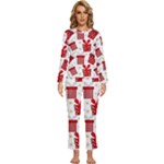 Christmas Texture, Pattern, Red, Craciun, Christmas, Bow, Gift Womens  Long Sleeve Lightweight Pajamas Set