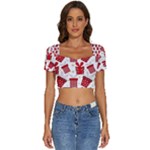 Christmas Texture, Pattern, Red, Craciun, Christmas, Bow, Gift Short Sleeve Square Neckline Crop Top 