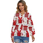 Christmas Texture, Pattern, Red, Craciun, Christmas, Bow, Gift Women s Long Sleeve Button Up Shirt