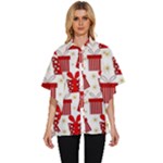 Christmas Texture, Pattern, Red, Craciun, Christmas, Bow, Gift Women s Batwing Button Up Shirt