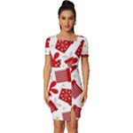 Christmas Texture, Pattern, Red, Craciun, Christmas, Bow, Gift Fitted Knot Split End Bodycon Dress