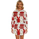 Christmas Texture, Pattern, Red, Craciun, Christmas, Bow, Gift Womens Long Sleeve Shirt Dress