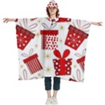 Christmas Texture, Pattern, Red, Craciun, Christmas, Bow, Gift Women s Hooded Rain Ponchos