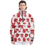 Christmas Texture, Pattern, Red, Craciun, Christmas, Bow, Gift Men s Pullover Zip Ski and Snowboard Waterproof Breathable Jacket