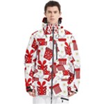 Christmas Texture, Pattern, Red, Craciun, Christmas, Bow, Gift Men s Multi Pockets Zip Ski and Snowboard Waterproof Breathable Jacket