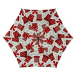 Christmas Texture, Pattern, Red, Craciun, Christmas, Bow, Gift Automatic Folding Umbrella with Case (Small)