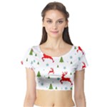 Christmas Texture, Pattern, Red, Craciun, Christmas, Snowflake, Short Sleeve Crop Top