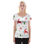 Christmas Texture, Pattern, Red, Craciun, Christmas, Snowflake, Cap Sleeve Top