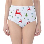 Christmas Texture, Pattern, Red, Craciun, Christmas, Snowflake, Classic High-Waist Bikini Bottoms