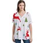 Christmas Texture, Pattern, Red, Craciun, Christmas, Snowflake, V-Neck Split Shoulder Casual T-Shirt