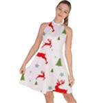 Christmas Texture, Pattern, Red, Craciun, Christmas, Snowflake, Sleeveless Halter Neck A-Line Dress