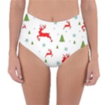 Christmas Texture, Pattern, Red, Craciun, Christmas, Snowflake, Reversible High-Waist Bikini Bottoms