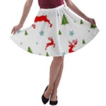 Christmas Texture, Pattern, Red, Craciun, Christmas, Snowflake, A-line Skater Skirt