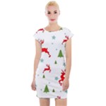 Christmas Texture, Pattern, Red, Craciun, Christmas, Snowflake, Cap Sleeve Bodycon Dress