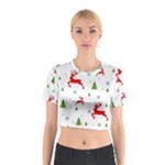 Christmas Texture, Pattern, Red, Craciun, Christmas, Snowflake, Cotton Crop Top