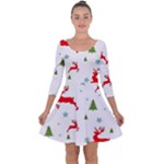 Christmas Texture, Pattern, Red, Craciun, Christmas, Snowflake, Quarter Sleeve Skater Dress