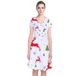 Christmas Texture, Pattern, Red, Craciun, Christmas, Snowflake, Short Sleeve Front Wrap Dress