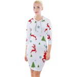 Christmas Texture, Pattern, Red, Craciun, Christmas, Snowflake, Quarter Sleeve Hood Bodycon Dress