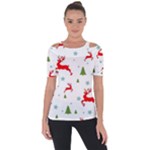 Christmas Texture, Pattern, Red, Craciun, Christmas, Snowflake, Shoulder Cut Out Short Sleeve Top