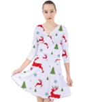 Christmas Texture, Pattern, Red, Craciun, Christmas, Snowflake, Quarter Sleeve Front Wrap Dress