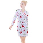 Christmas Texture, Pattern, Red, Craciun, Christmas, Snowflake, Button Long Sleeve Dress