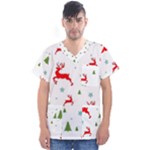 Christmas Texture, Pattern, Red, Craciun, Christmas, Snowflake, Men s V-Neck Scrub Top