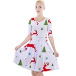 Christmas Texture, Pattern, Red, Craciun, Christmas, Snowflake, Quarter Sleeve A-Line Dress