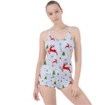 Christmas Texture, Pattern, Red, Craciun, Christmas, Snowflake, Boyleg Tankini Set 